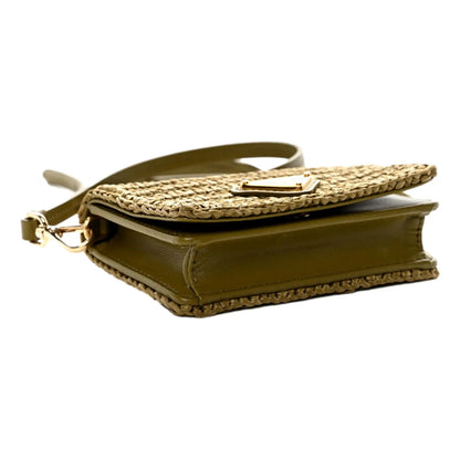 Prada Olive Green Crochet Raffia Mini Crossbody Bag - Luxury