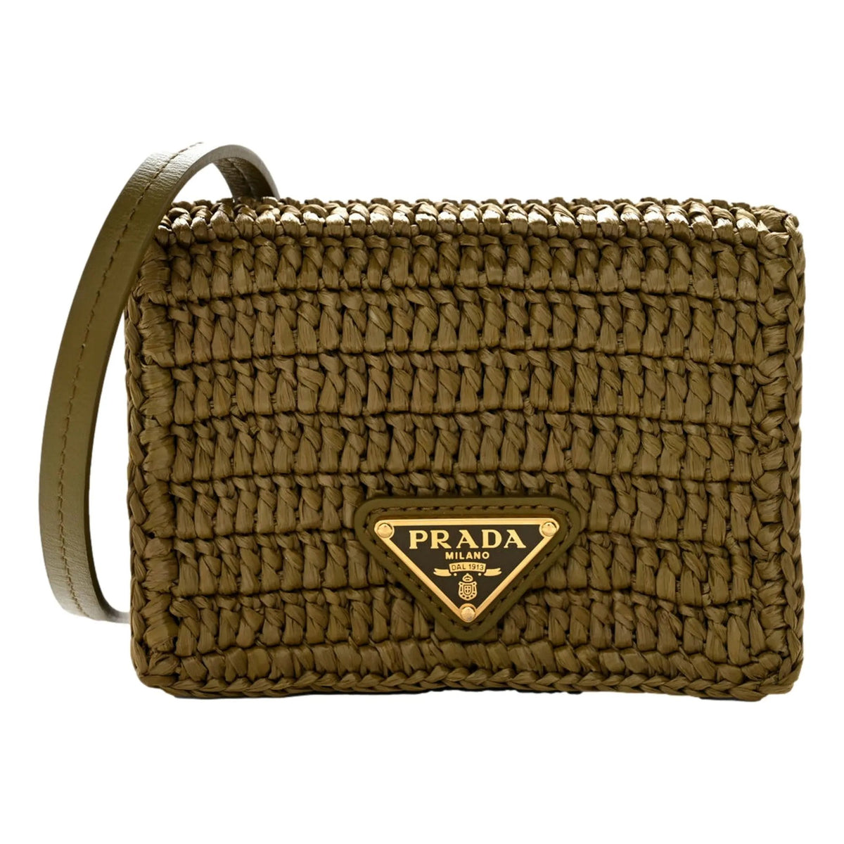 Prada Olive Green Crochet Raffia Mini Crossbody Bag - Luxury