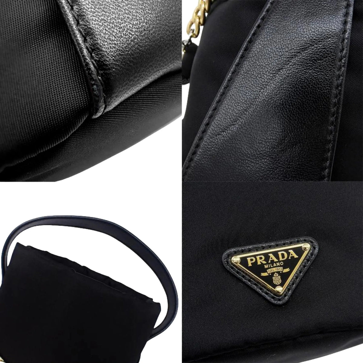 Prada Petit Sac Noir Mini Re-Nylon and Nappa Leather Bucket Bag Black