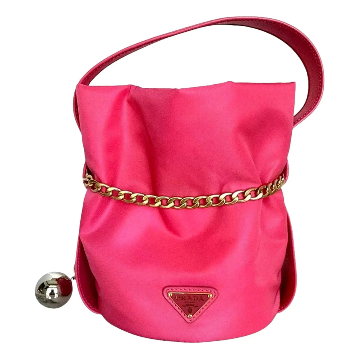Prada Petit Sac Noir Mini Re-Nylon and Nappa Leather Bucket Bag Pink