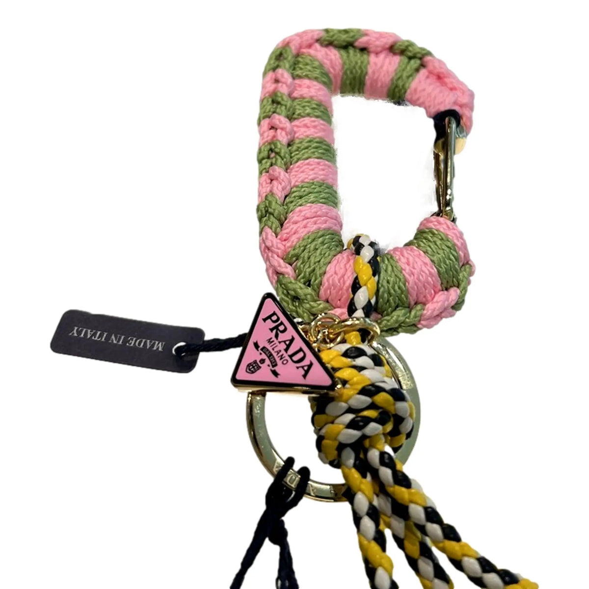 Prada Pink and Green Striped Crochet Carabiner Keychain - Shop