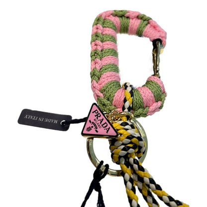 Prada Pink and Green Striped Crochet Carabiner Keychain - Shop