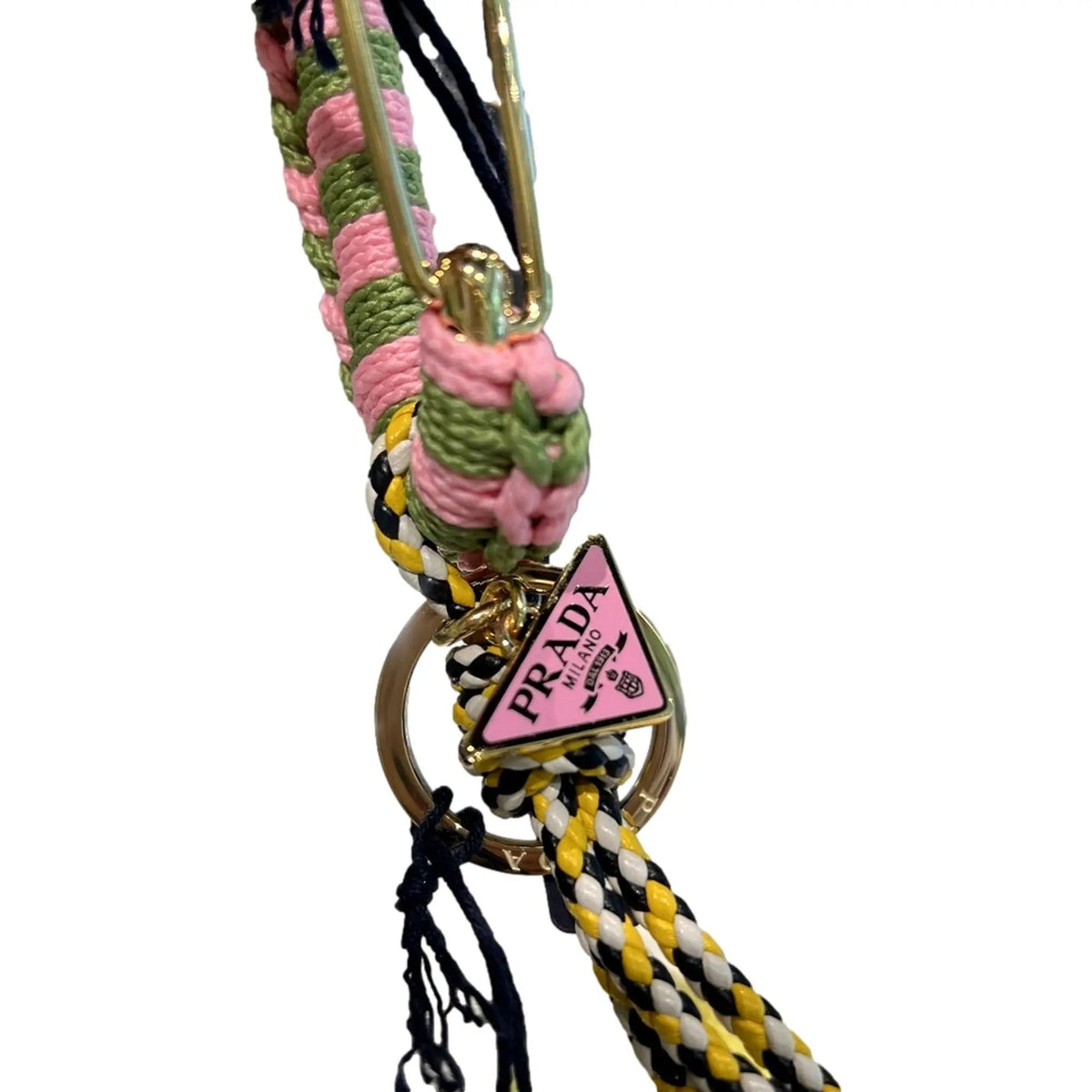 Prada Pink and Green Striped Crochet Carabiner Keychain - Shop