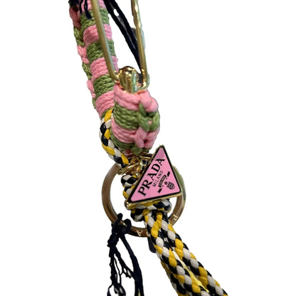 Prada Pink and Green Striped Crochet Carabiner Keychain - Shop