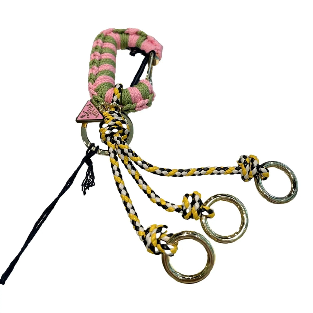 Prada Pink and Green Striped Crochet Carabiner Keychain - Shop