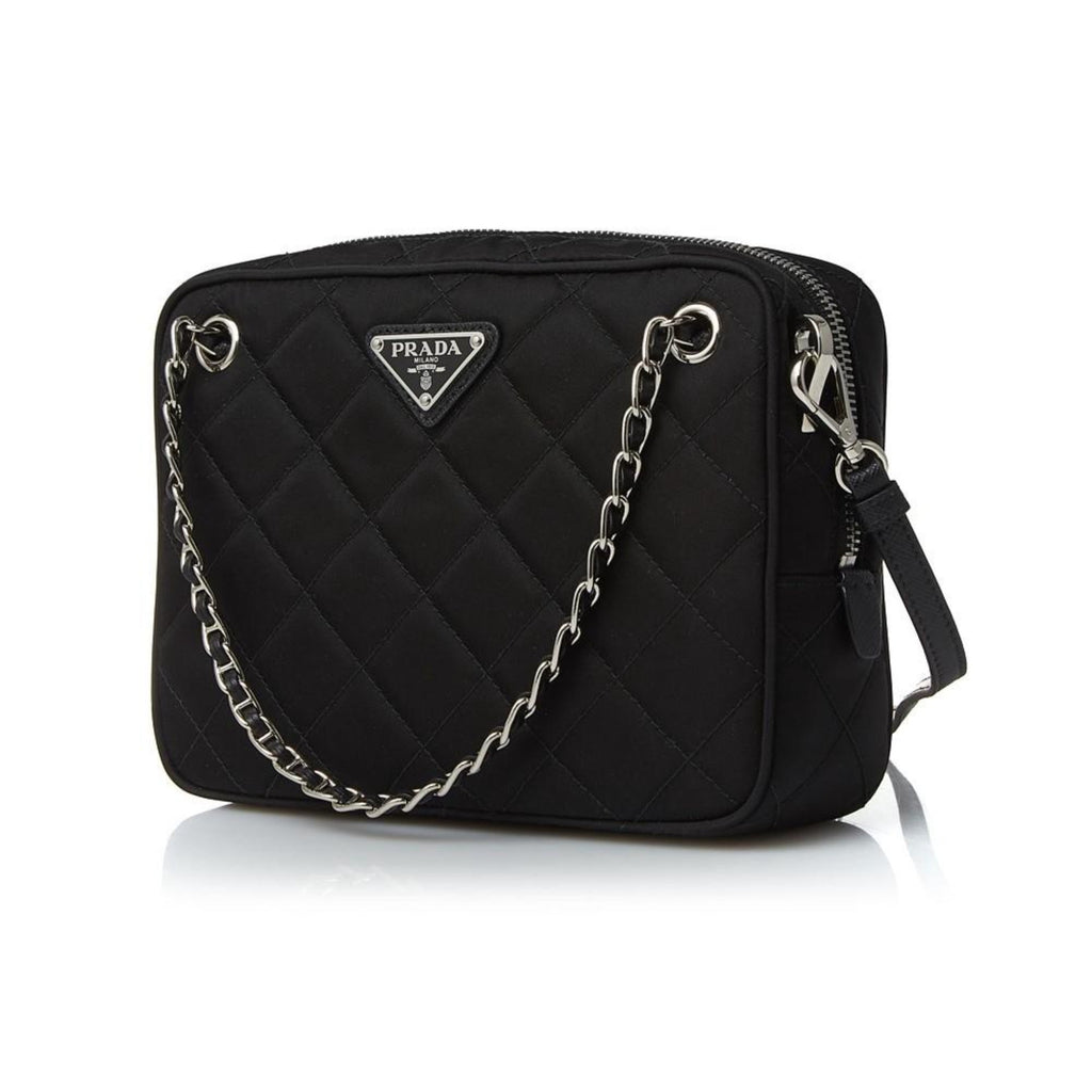 Prada Quilted Black Crossbody Bag - Trendy Nylon with Logo Charm -   Shop Bags LLC