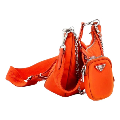 Prada Re-Edition 2005 Arancio Orange Nylon Saffiano Leather Shoulder Bag