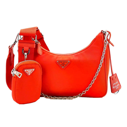 Prada Re-Edition 2005 Arancio Orange Nylon Saffiano Leather Shoulder Bag