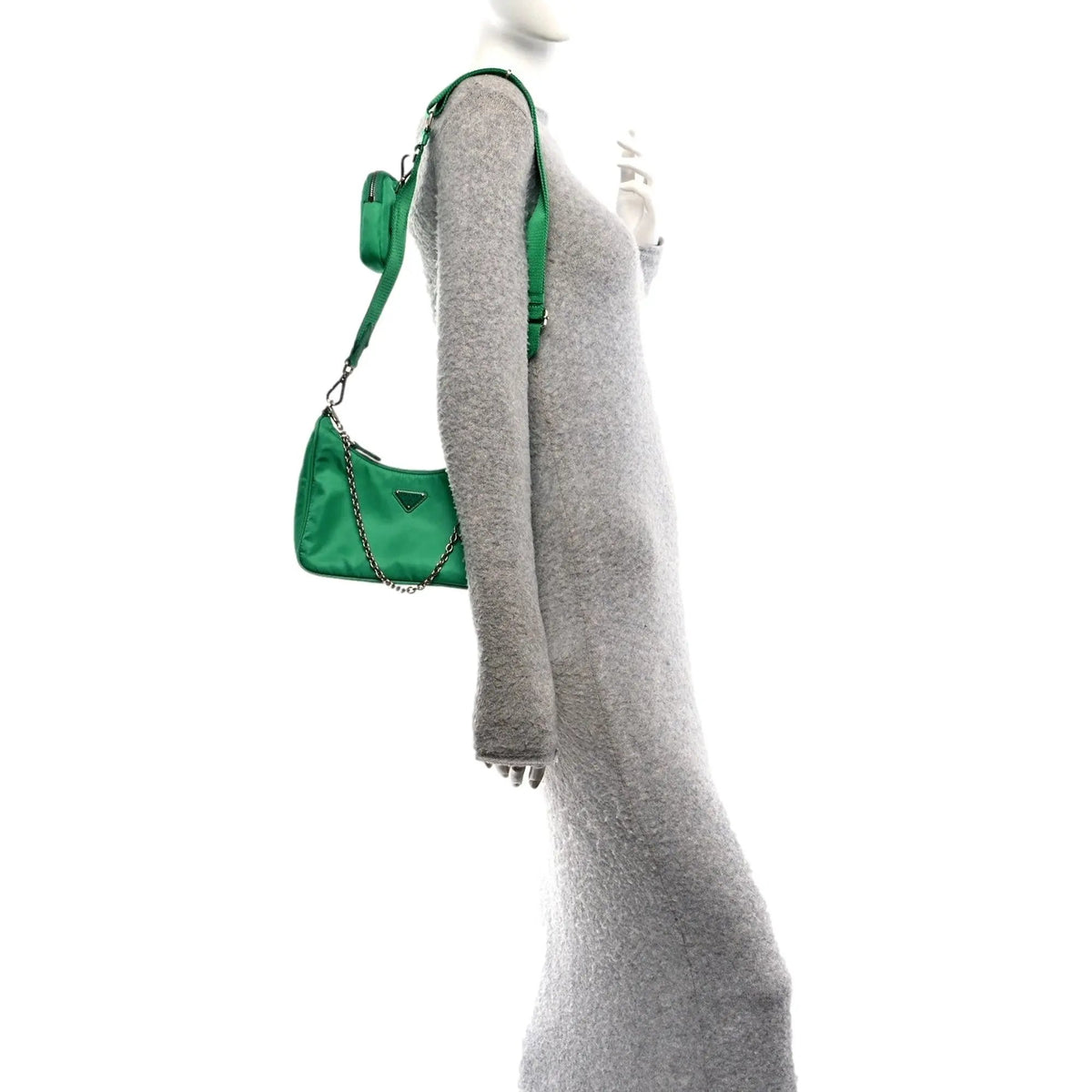 Prada Re-Edition 2005 Green Tessuto Nylon Chain Shoulder Bag