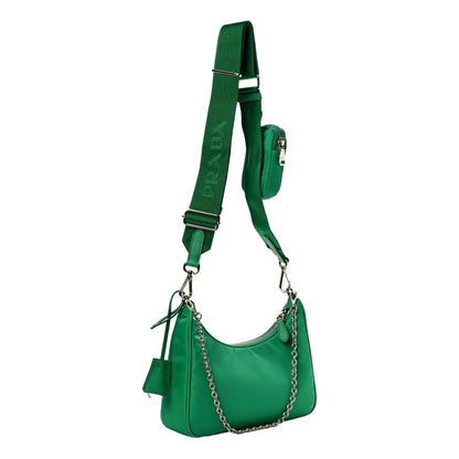 Prada Re-Edition 2005 Green Tessuto Nylon Chain Shoulder Bag