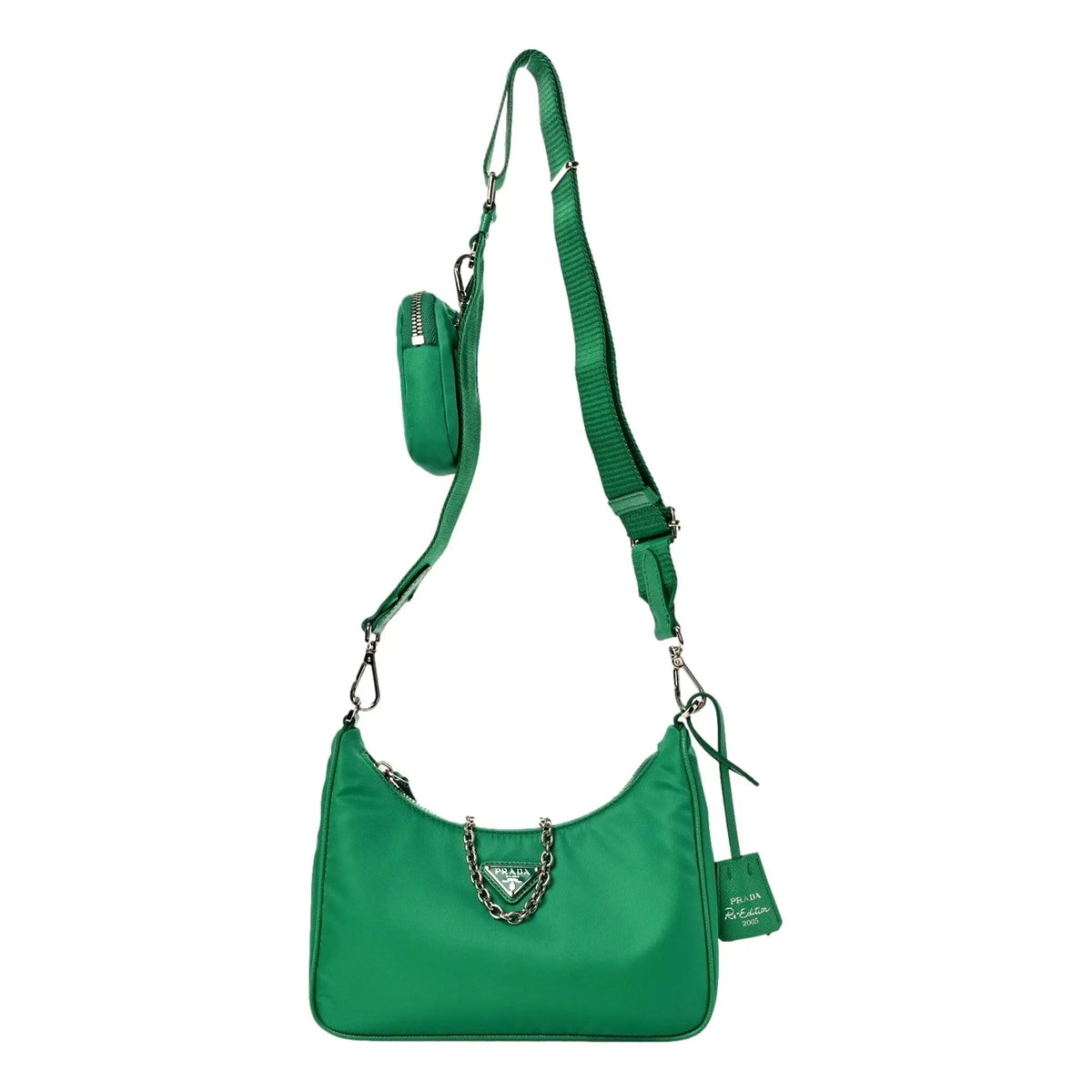 Prada Re-Edition 2005 Green Tessuto Nylon Chain Shoulder Bag