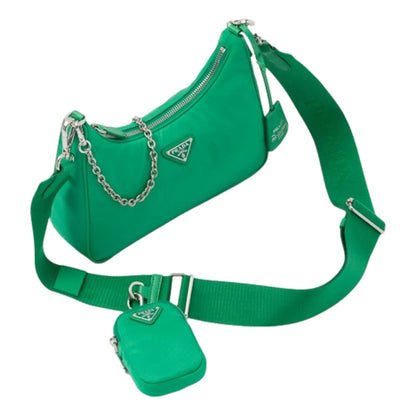 Prada Re-Edition 2005 Green Tessuto Nylon Chain Shoulder Bag