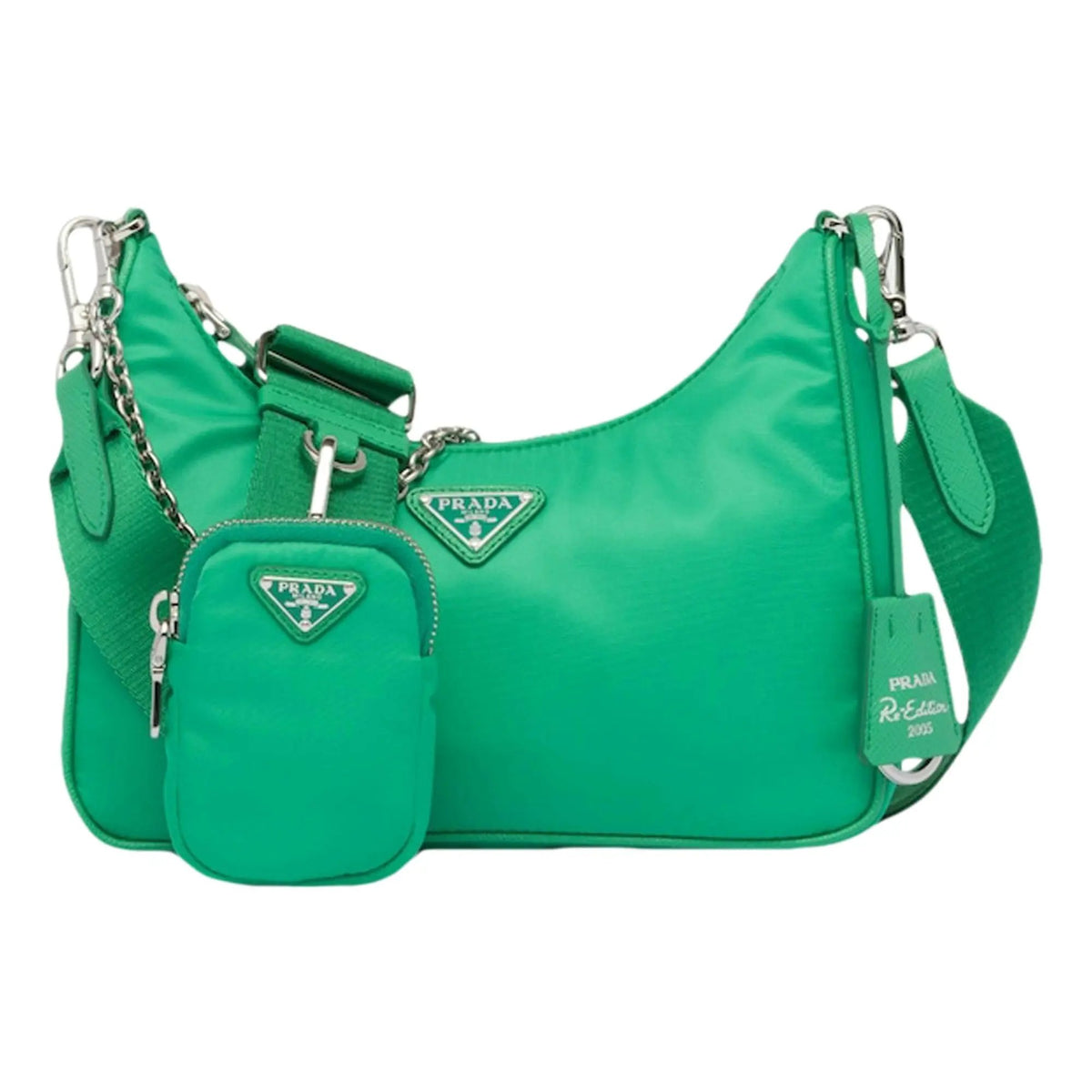Prada Re-Edition 2005 Green Tessuto Nylon Chain Shoulder Bag