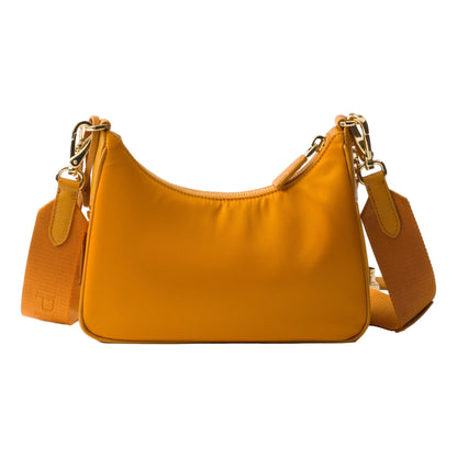 Prada Re-Edition 2005 Orange Re-Nylon and Saffiano Leather Shoulder Bag with Robot Charm Strap -   Shop Bags LLC 