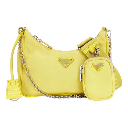 Prada Re-Edition 2005 Yellow Nylon Shoulder Bag with Pouch