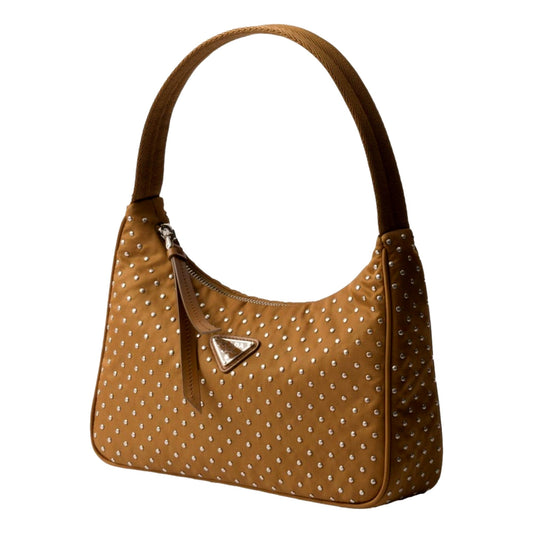 Prada Re-Edition Studded Nylon Mini Shoulder Bag – Brown