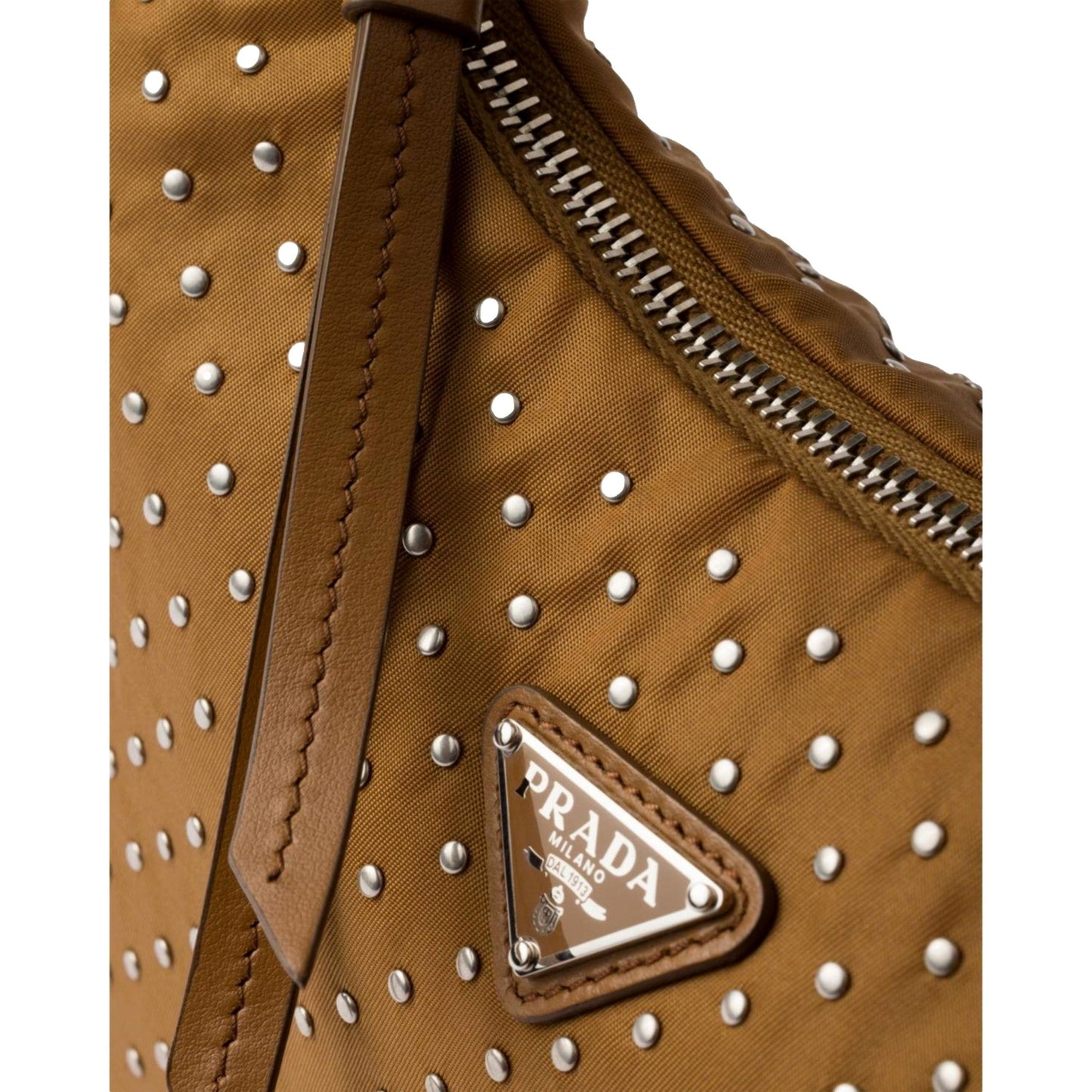 Prada Re-Edition Studded Nylon Mini Shoulder Bag in Brown with Silver Hardware -   Shop Bags LLC 