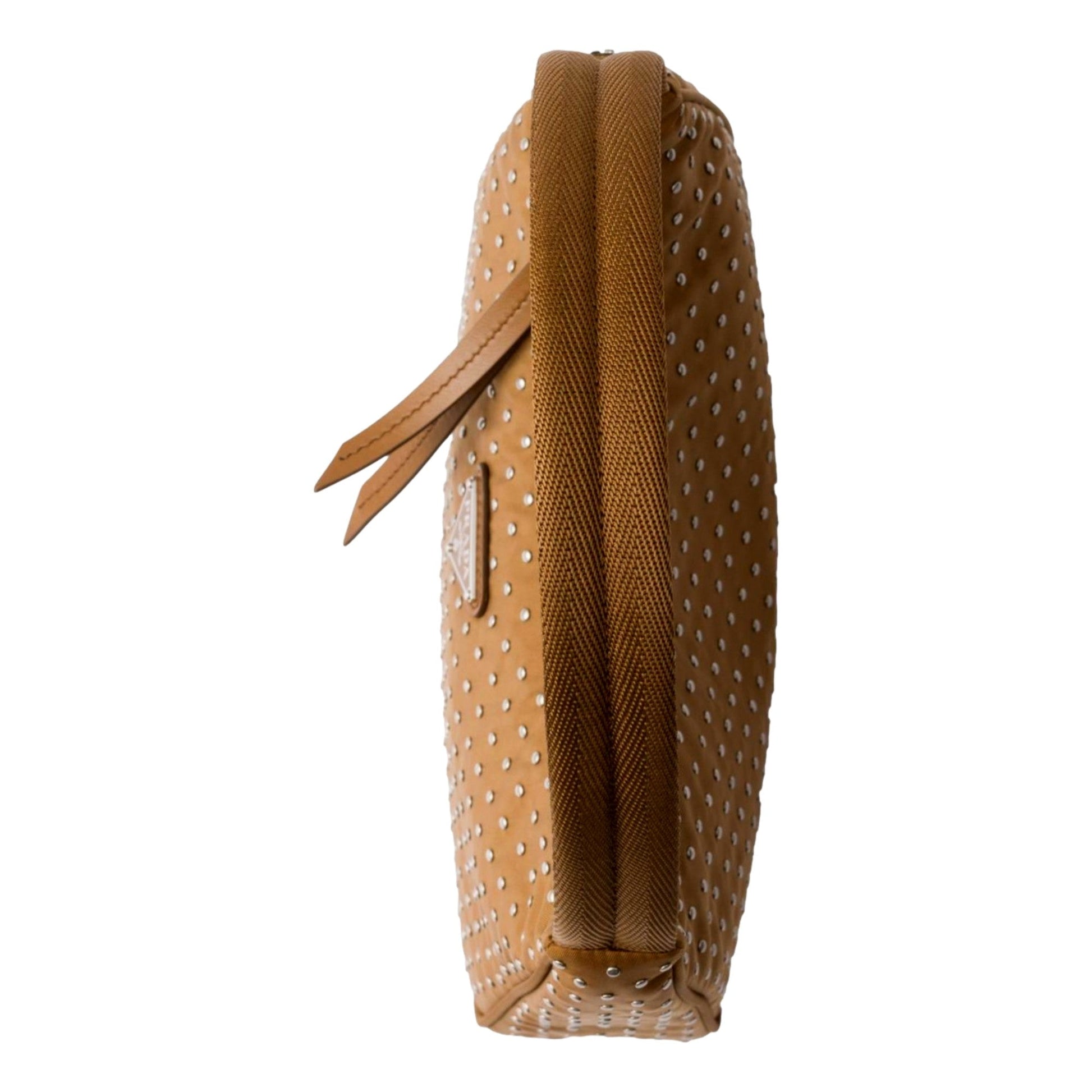 Prada Re-Edition Studded Nylon Mini Shoulder Bag in Brown with Silver Hardware -   Shop Bags LLC 