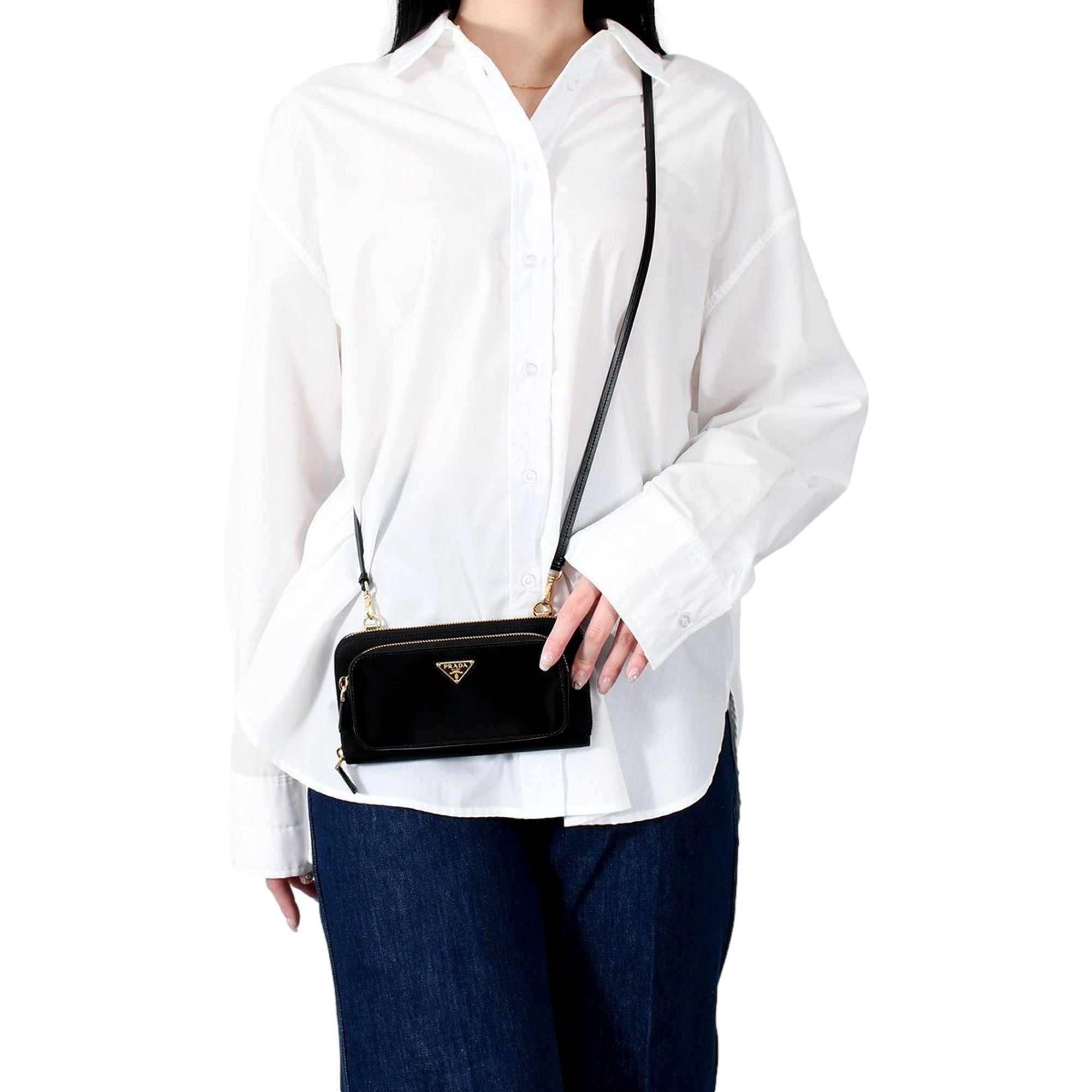 Prada Re-Nylon Triangle Brushed Leather Black Wallet Mini Crossbody -   Shop Bags LLC