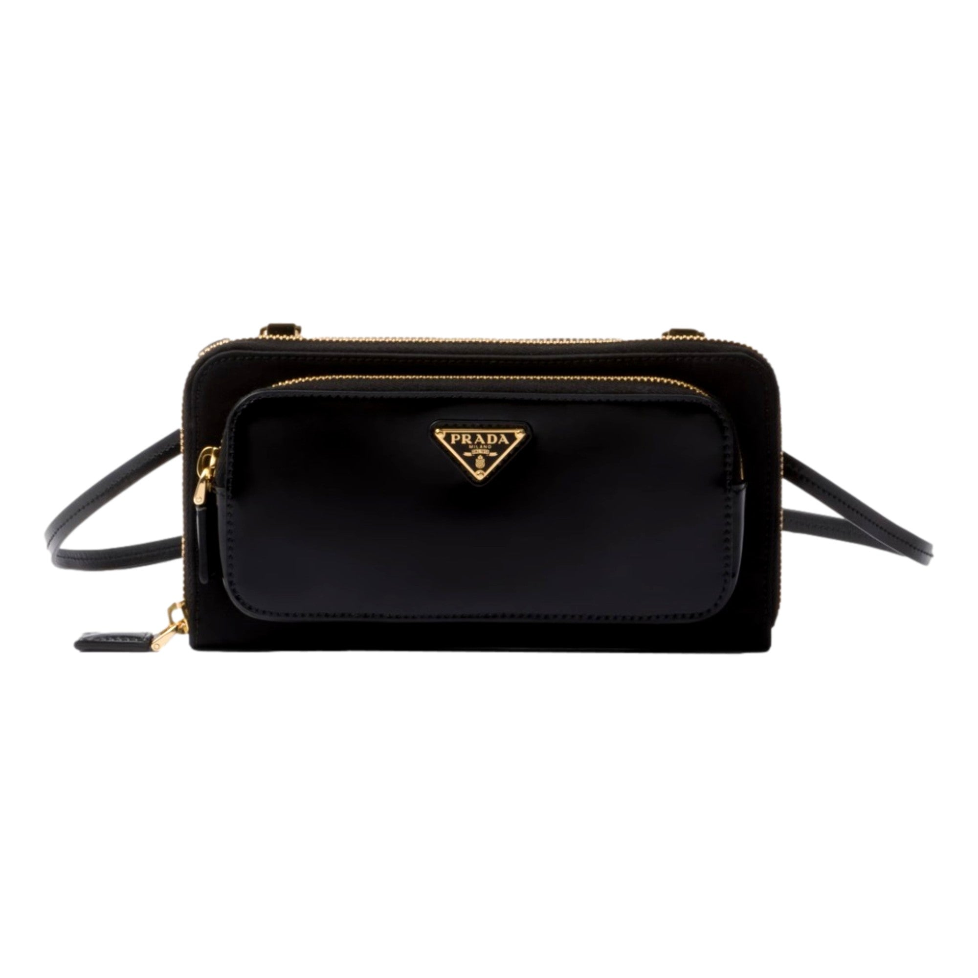Prada Re-Nylon Triangle Brushed Leather Black Wallet Mini Crossbody -   Shop Bags LLC