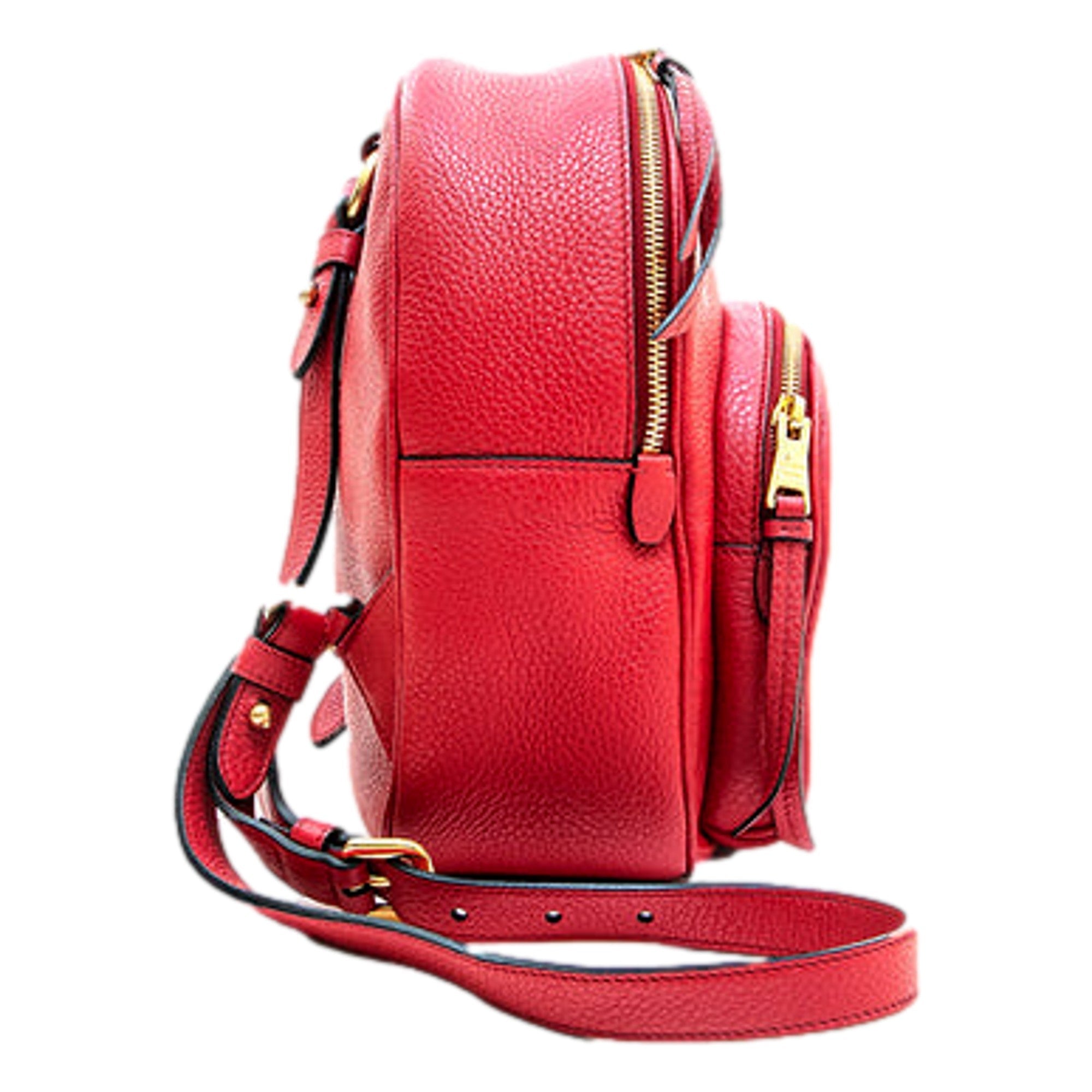 Prada Red Backpack - Stylish Front Pocket Luxury Backpack with Gold -   Shop Bags LLC 