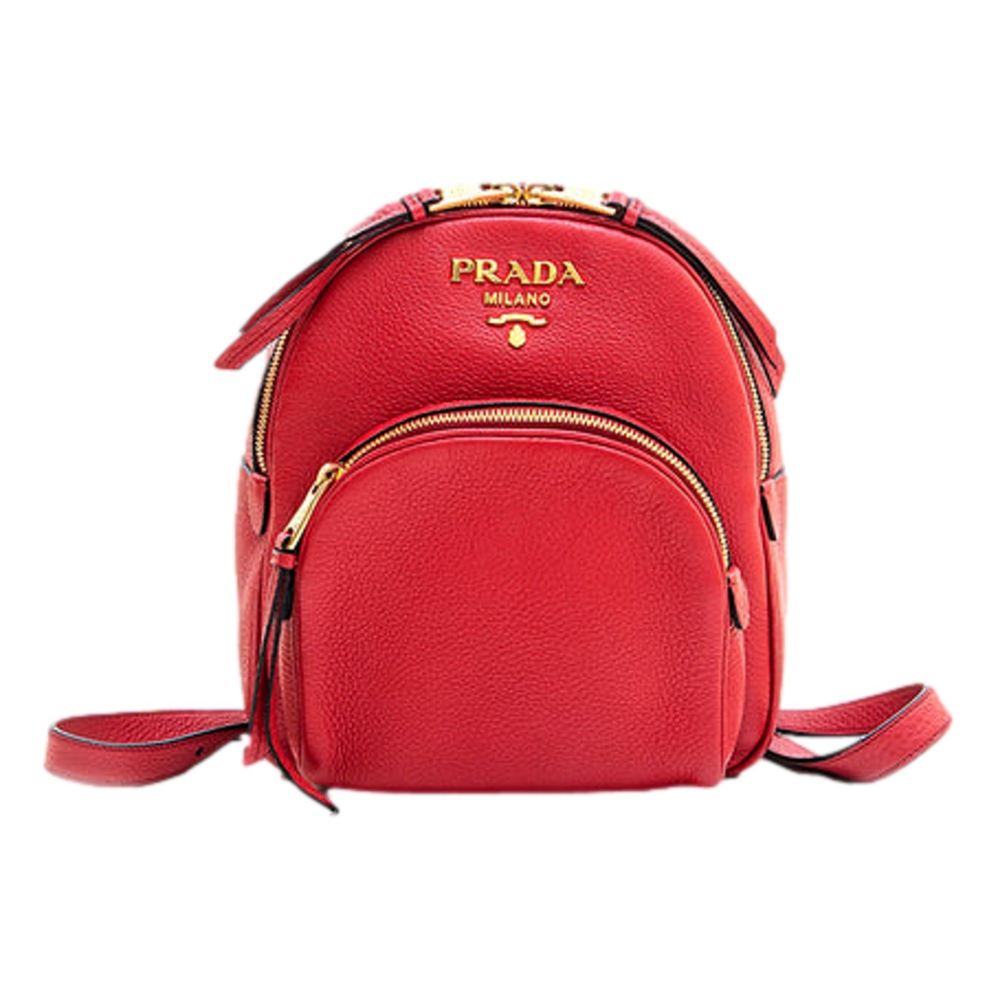 Prada Red Backpack - Stylish Front Pocket Luxury Backpack with Gold -   Shop Bags LLC 