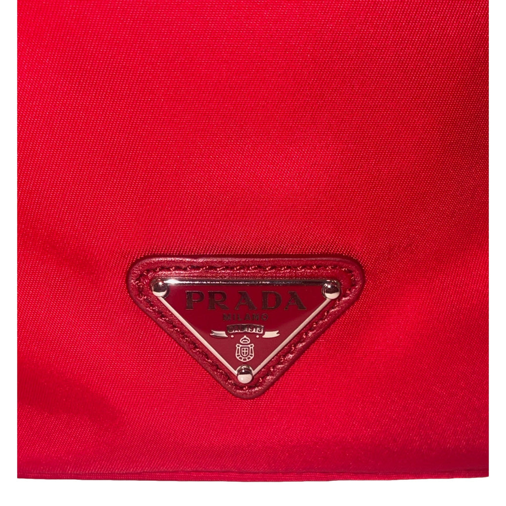 Prada Red Re-Nylon Bucket Bag - Crystal Handle & Versatile Style -   Shop Bags LLC