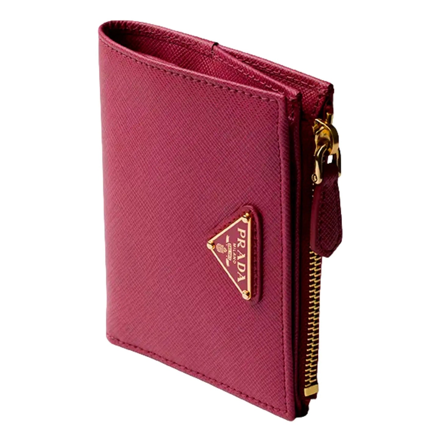Prada Saffiano Dark Pink Gold Snap Bifold Zip Coin Pocket Wallet -   Shop Bags LLC 