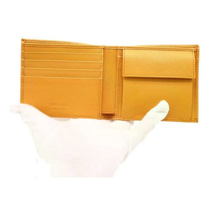 Prada Saffiano Leather Bifold Wallet with Coin Pocket Amber Orange