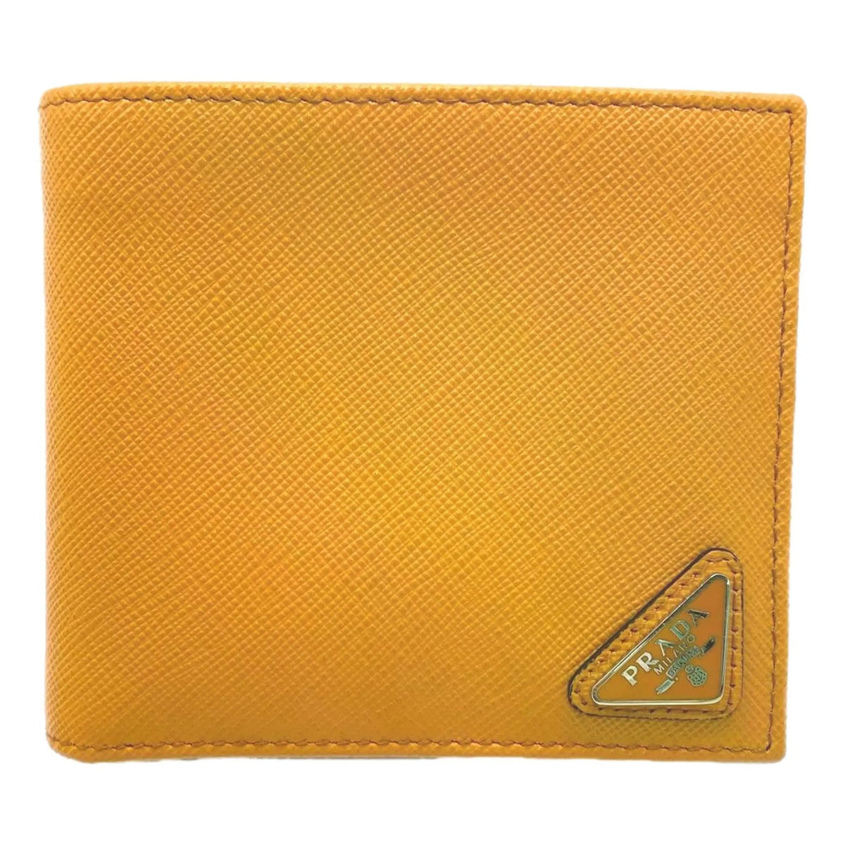 Prada Saffiano Leather Bifold Wallet with Coin Pocket Amber Orange