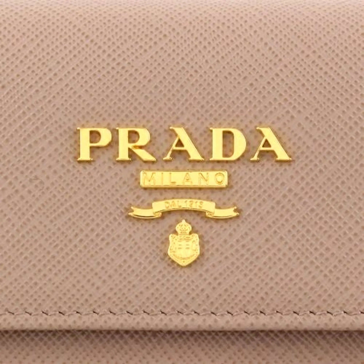 Prada Saffiano Leather Trifold Coin Zipper Card Snap Wallet Cipria Beige