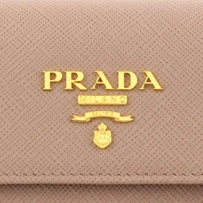 Prada Saffiano Leather Trifold Coin Zipper Card Snap Wallet Cipria Beige