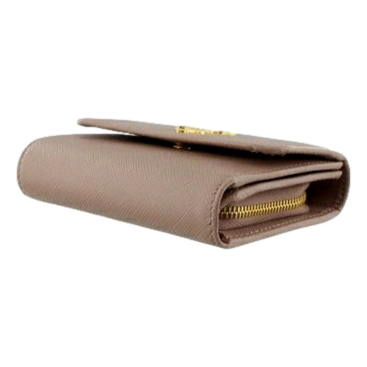 Prada Saffiano Leather Trifold Coin Zipper Card Snap Wallet Cipria Beige
