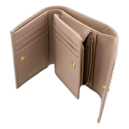 Prada Saffiano Leather Trifold Coin Zipper Card Snap Wallet Cipria Beige