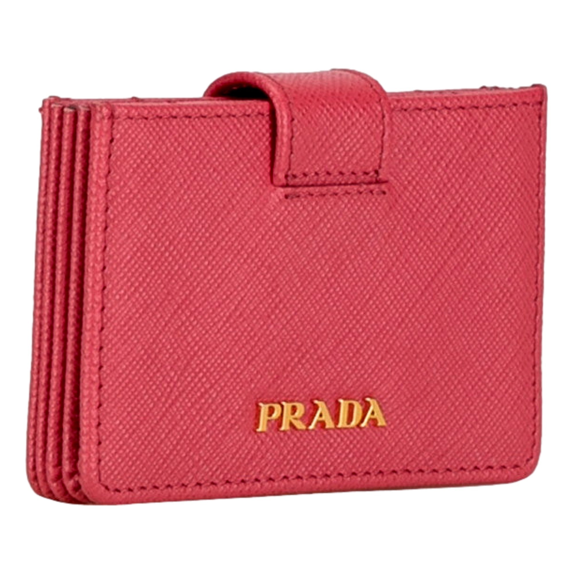 Prada Saffiano Leather Wallet - Stylish Card Case in Peonia Pink -   Shop Bags LLC 