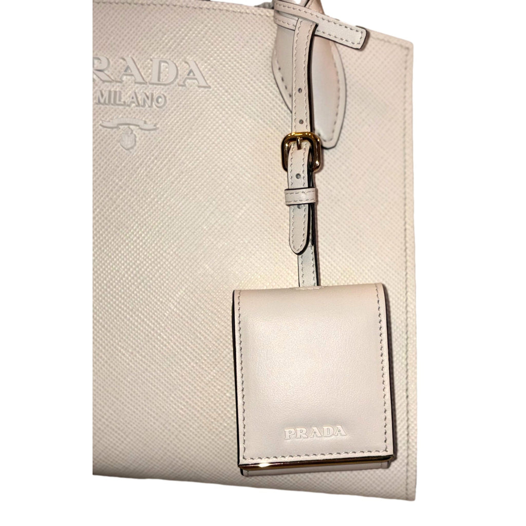 Prada Saffiano Leather White Handbag: Elegance & Luxury Redefined -   Shop Bags LLC
