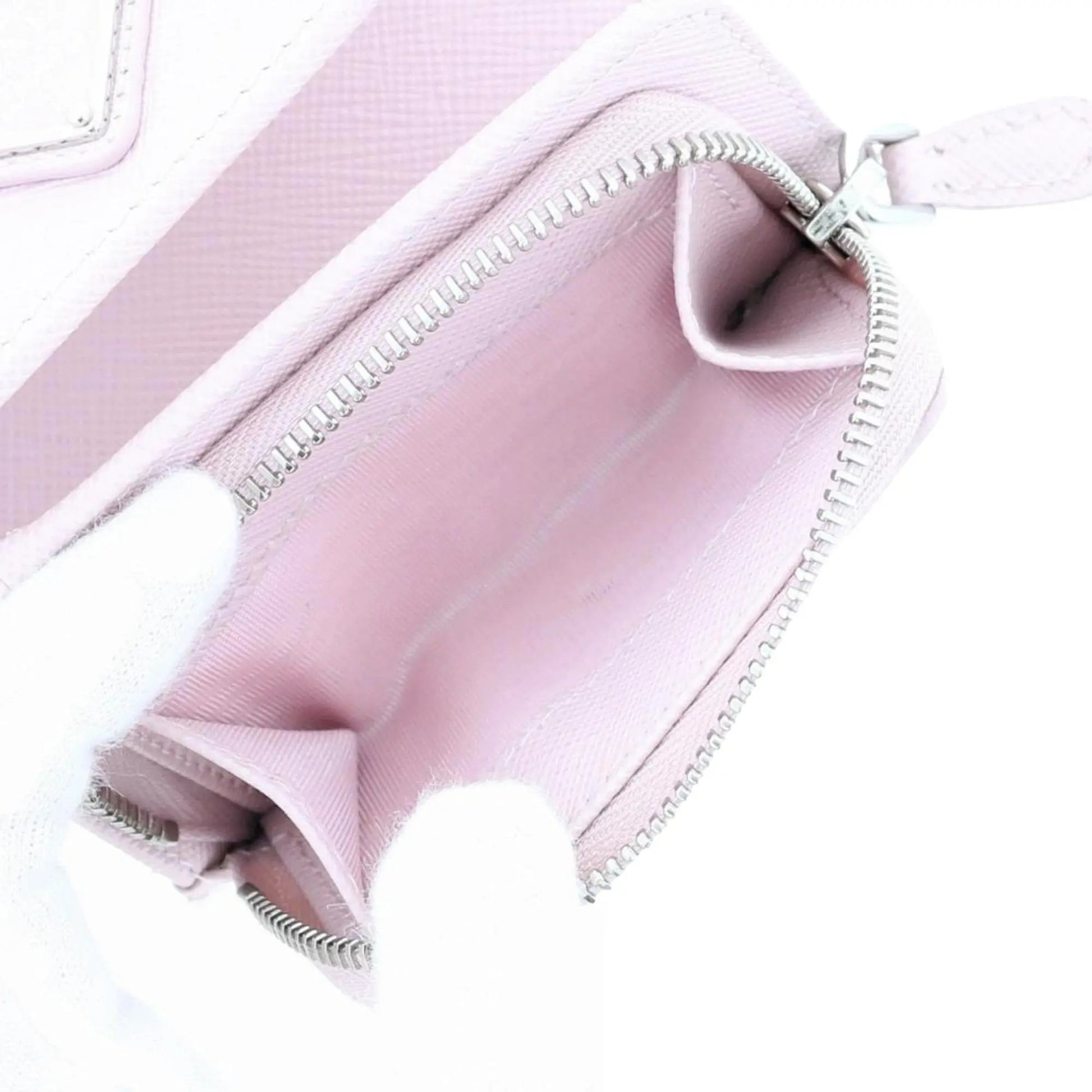 Prada Saffiano Light Pink Leather Wallet Coin Zipper Trifold Triangle Logo -   Shop Bags LLC 