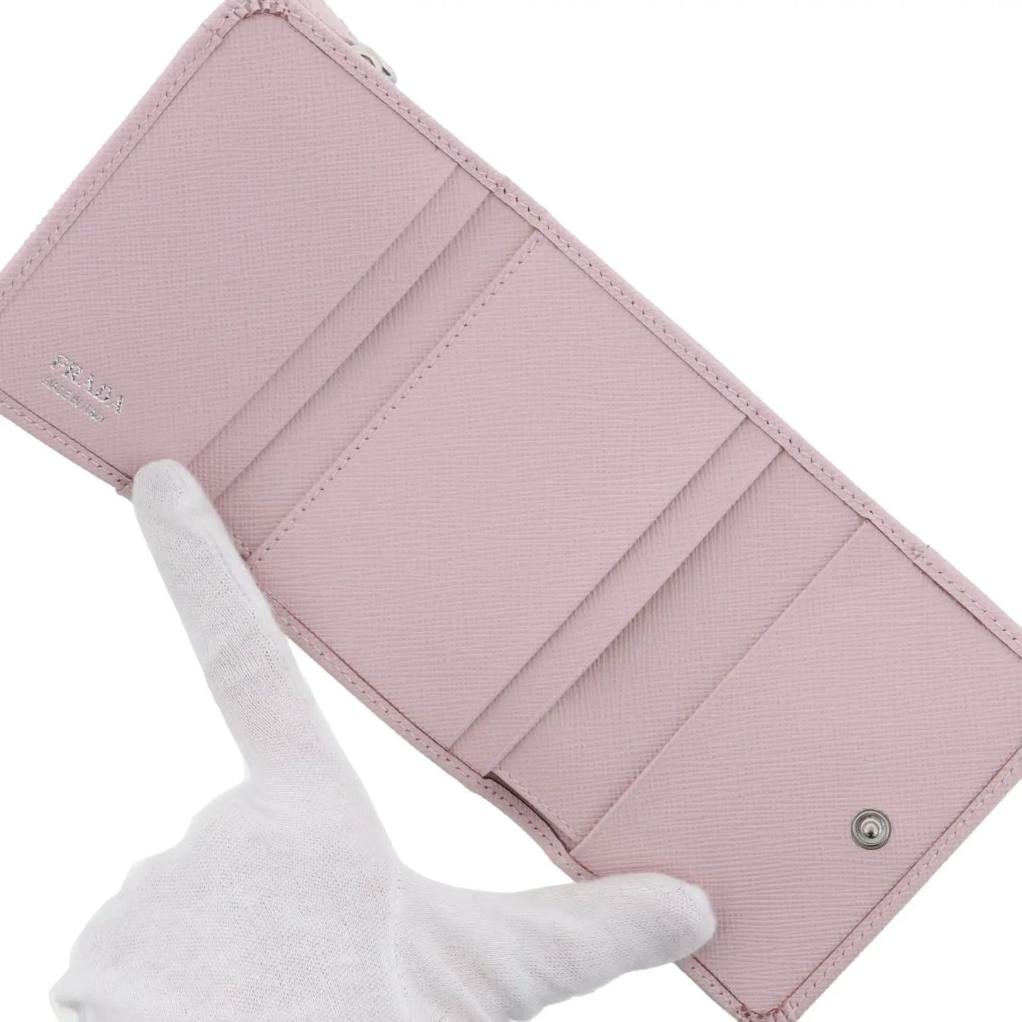 Prada Saffiano Light Pink Leather Wallet Coin Zipper Trifold Triangle Logo -   Shop Bags LLC 