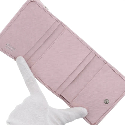 Prada Saffiano Light Pink Leather Wallet Coin Zipper Trifold Triangle Logo -   Shop Bags LLC 