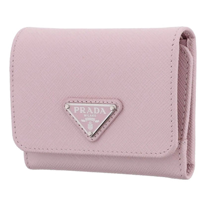 Prada Saffiano Light Pink Leather Wallet Coin Zipper Trifold Triangle Logo -   Shop Bags LLC 