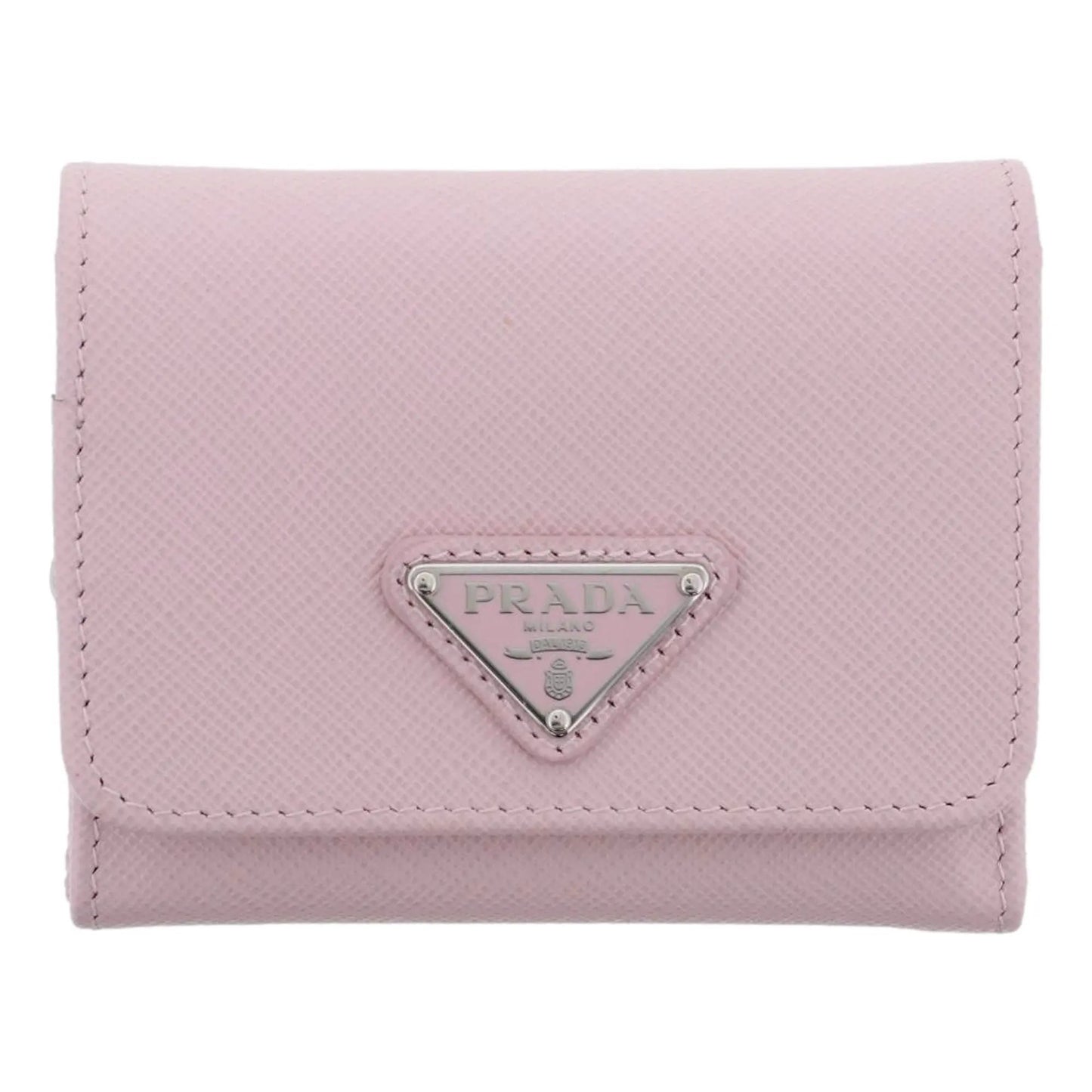 Prada Saffiano Light Pink Leather Wallet Coin Zipper Trifold Triangle Logo -   Shop Bags LLC 