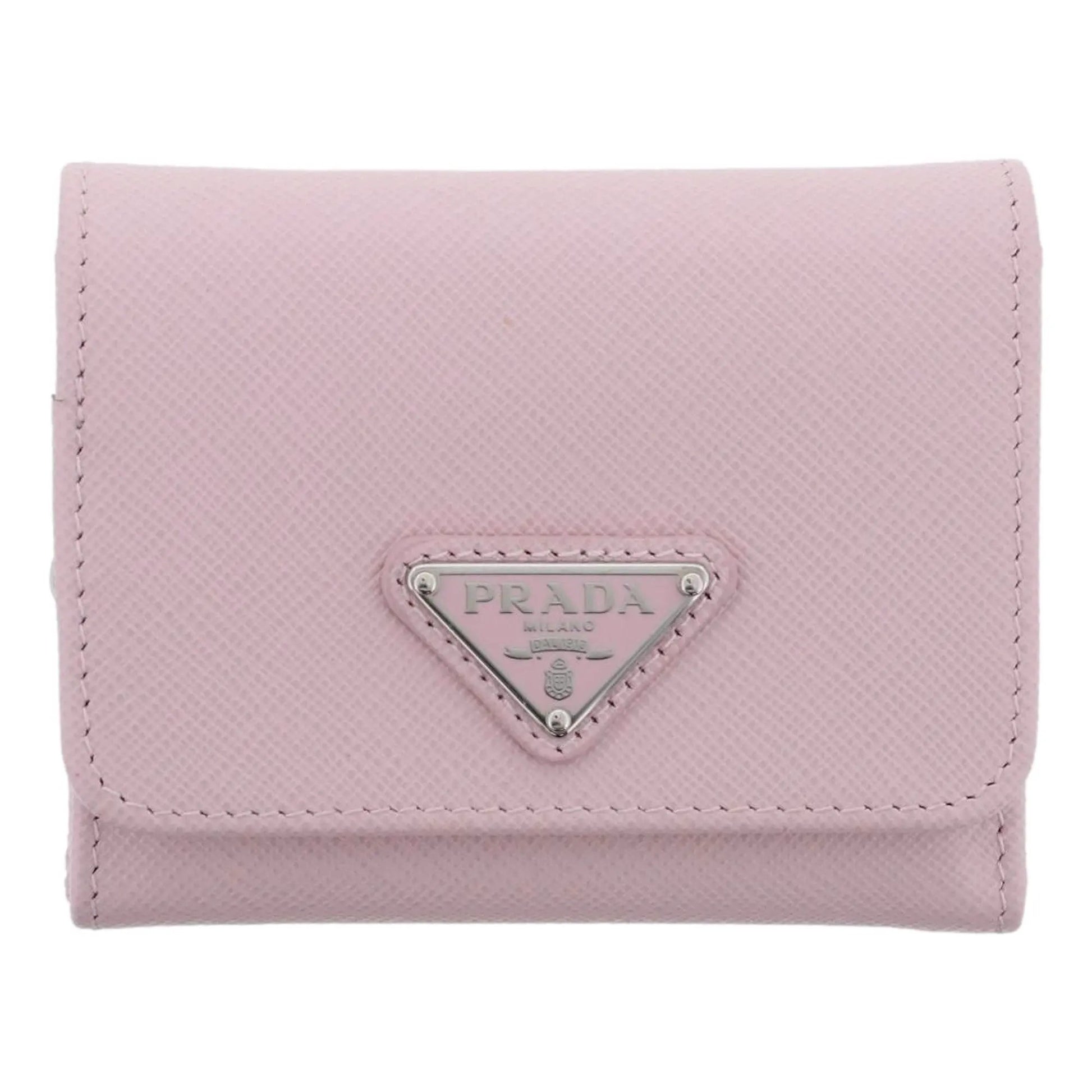 Prada Saffiano Light Pink Leather Wallet Coin Zipper Trifold Triangle Logo -   Shop Bags LLC 