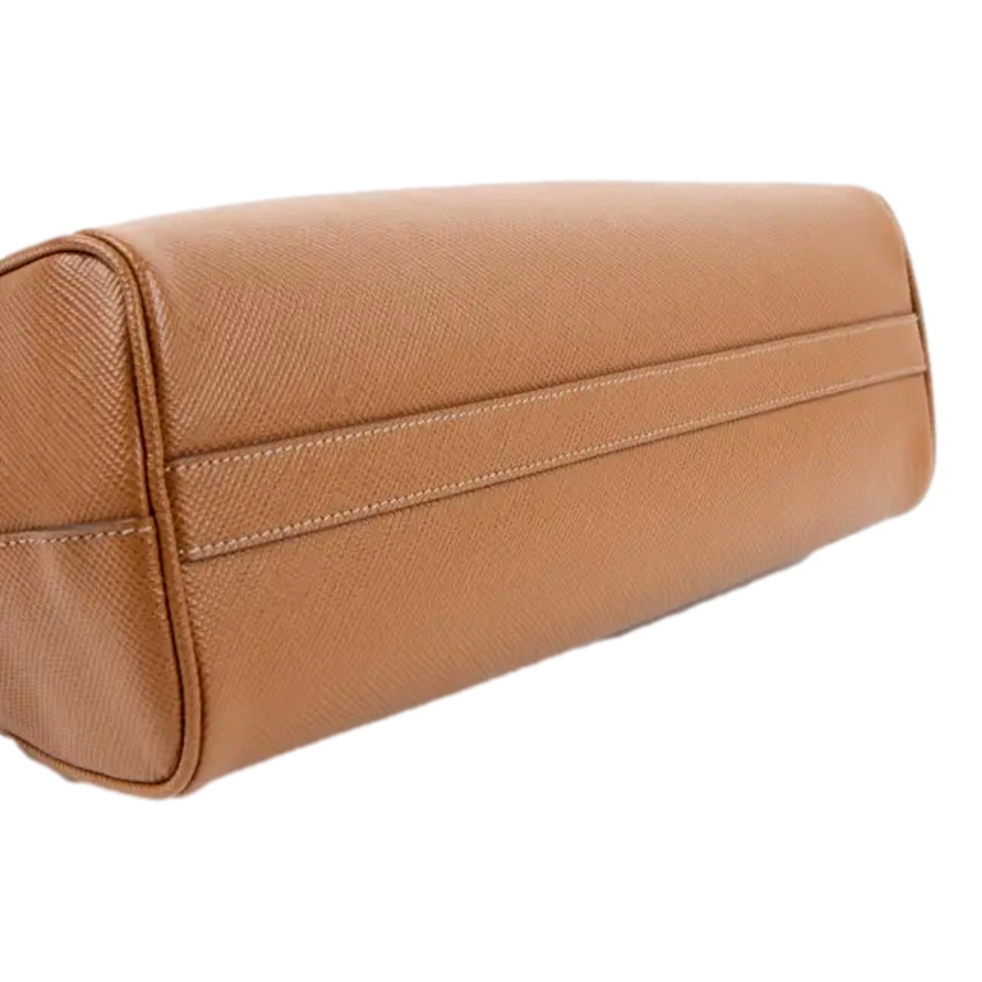 Prada Saffiano Soft Calfskin Top Handle Handbag Medium Caramel Brown -   Shop Bags LLC