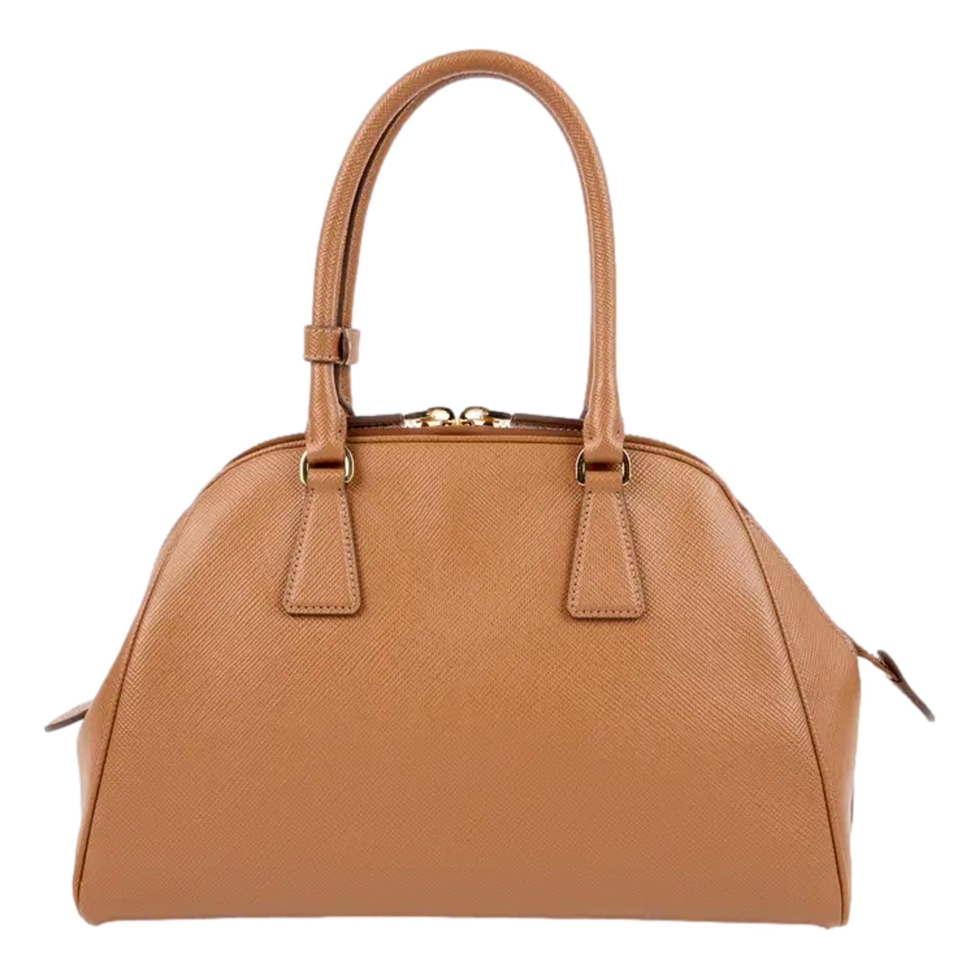 Prada Saffiano Soft Calfskin Top Handle Handbag Medium Caramel Brown -   Shop Bags LLC