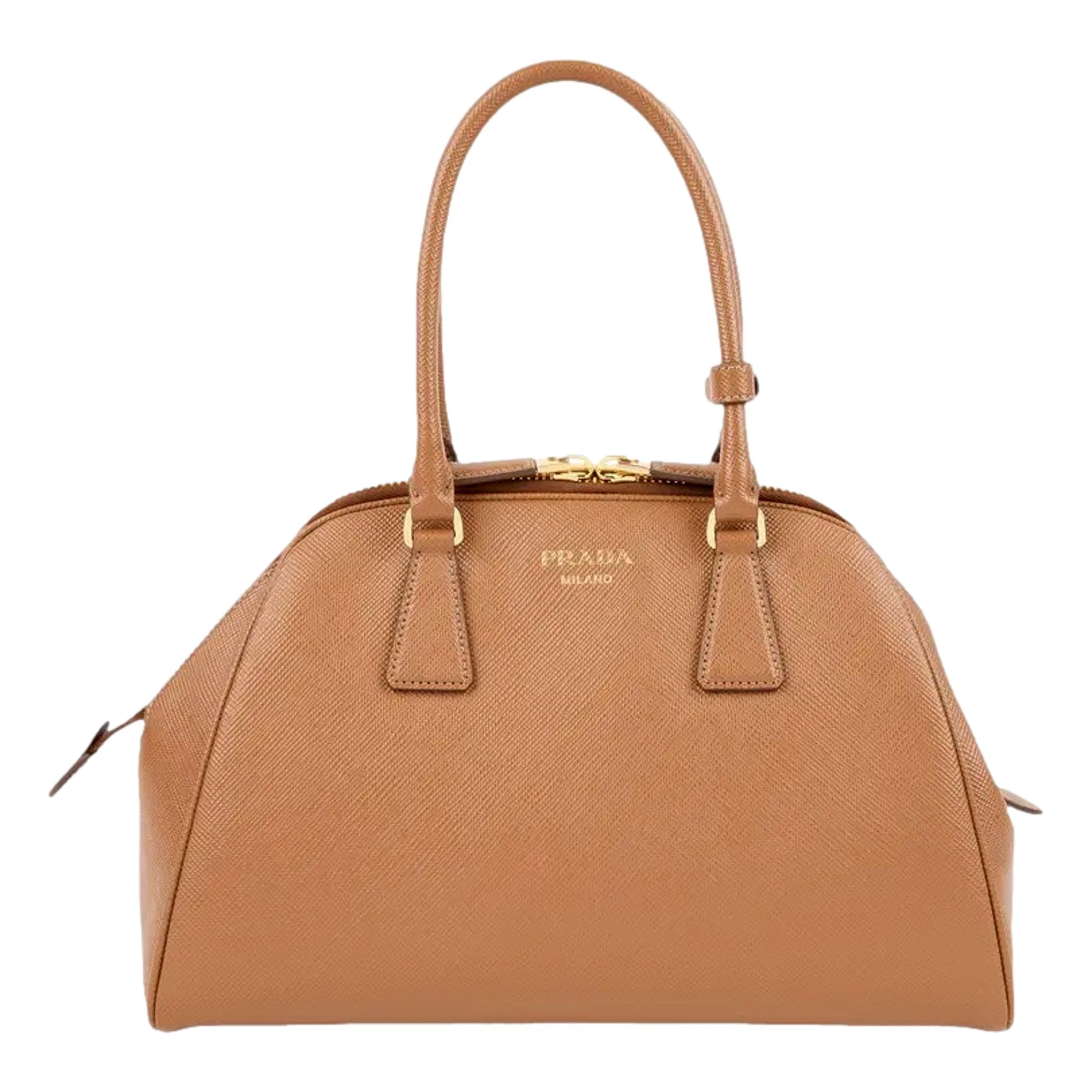 Prada Saffiano Soft Calfskin Top Handle Handbag Medium Caramel Brown -   Shop Bags LLC