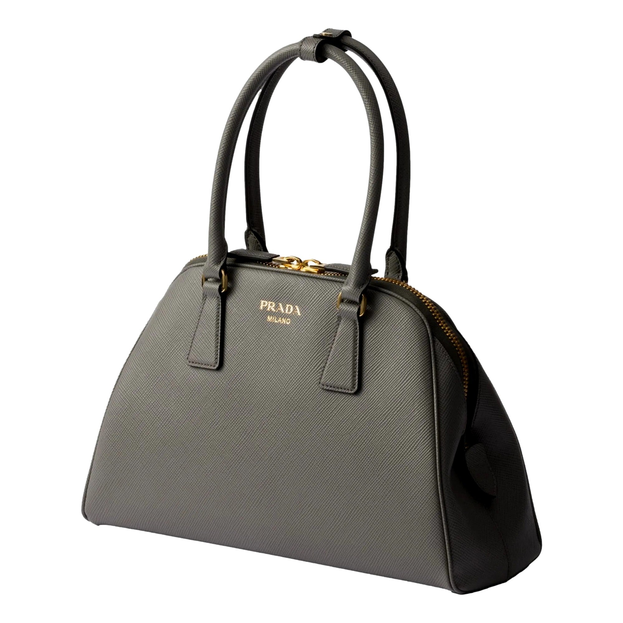 Prada Saffiano Soft Calfskin Top Handle Handbag Medium Marmo Gray -   Shop Bags LLC