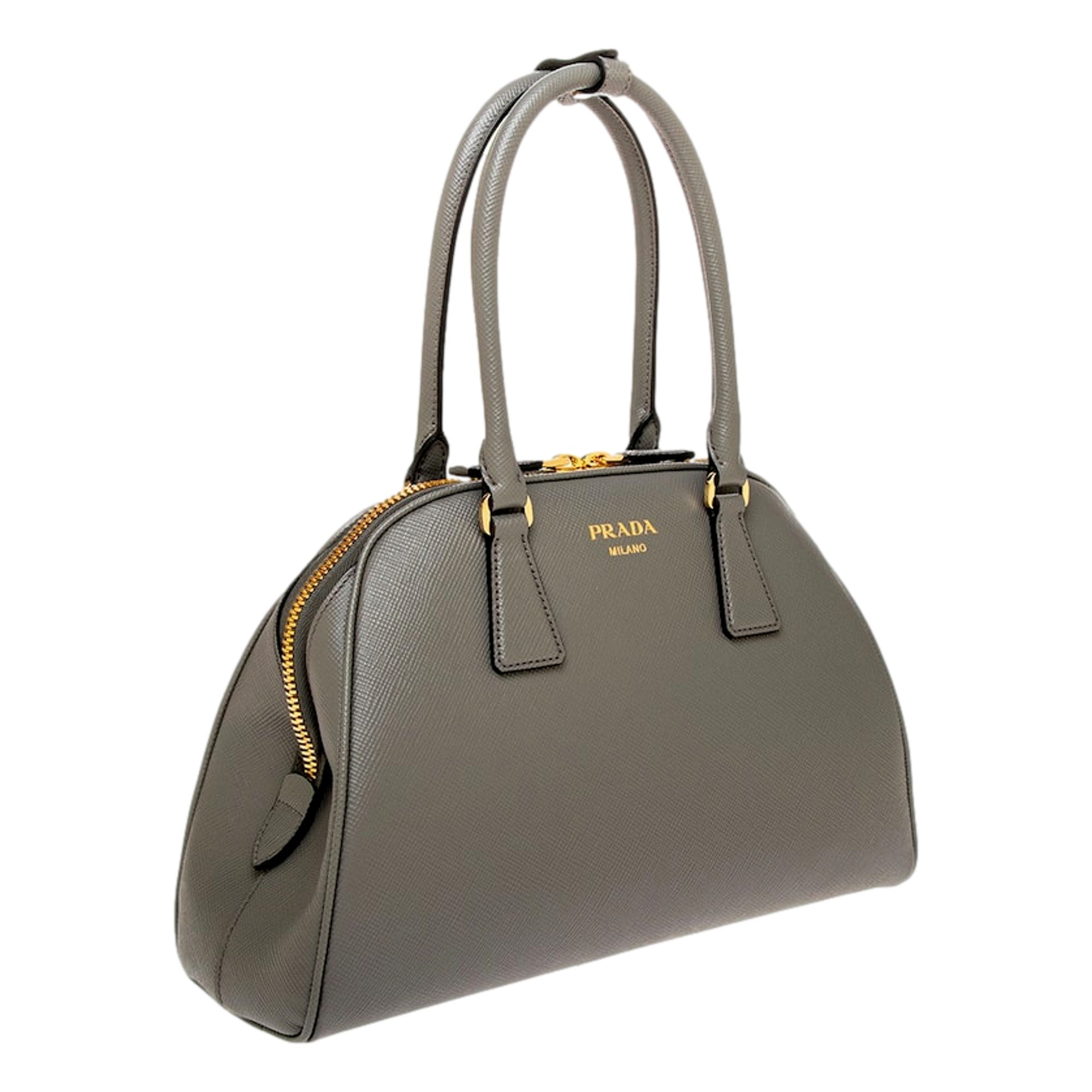 Prada Saffiano Soft Calfskin Top Handle Handbag Medium Marmo Gray -   Shop Bags LLC