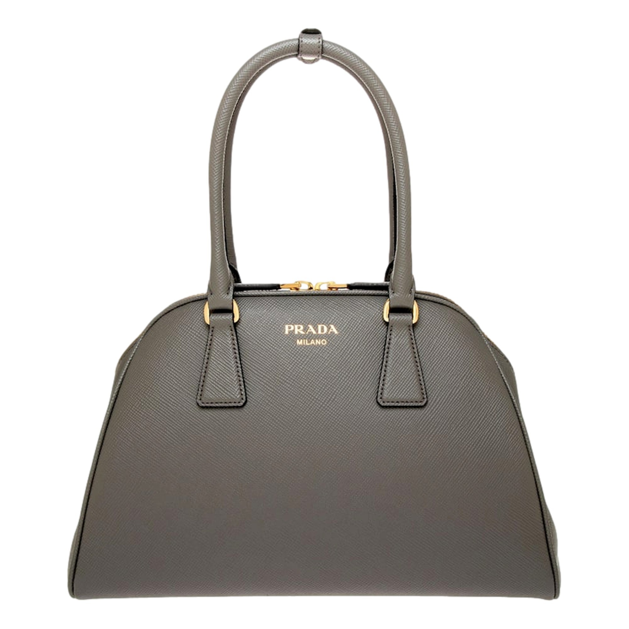 Prada Saffiano Soft Calfskin Top Handle Handbag Medium Marmo Gray -   Shop Bags LLC