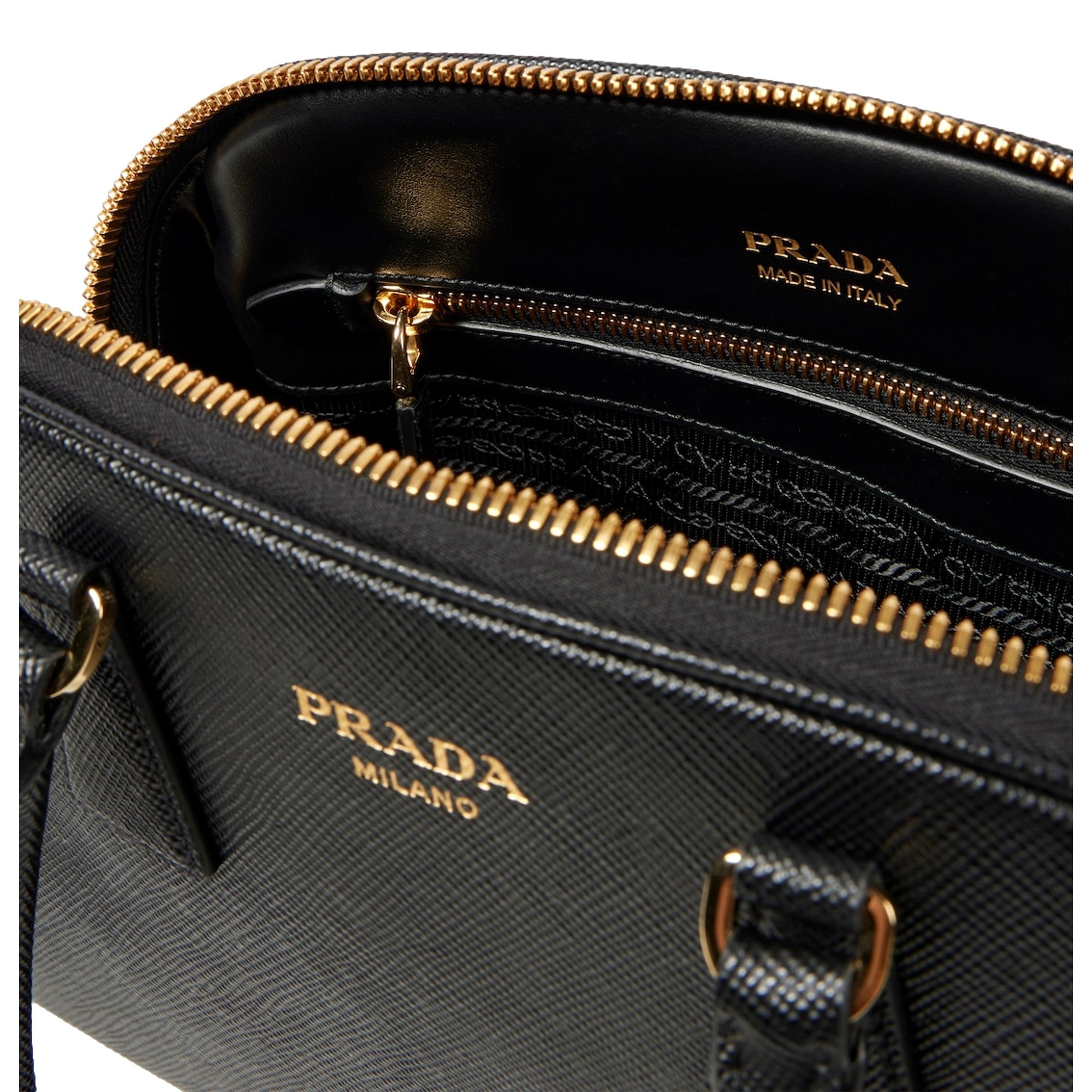 Prada Saffiano Soft Calfskin Top Handle Handbag Medium Nero Black -   Shop Bags LLC
