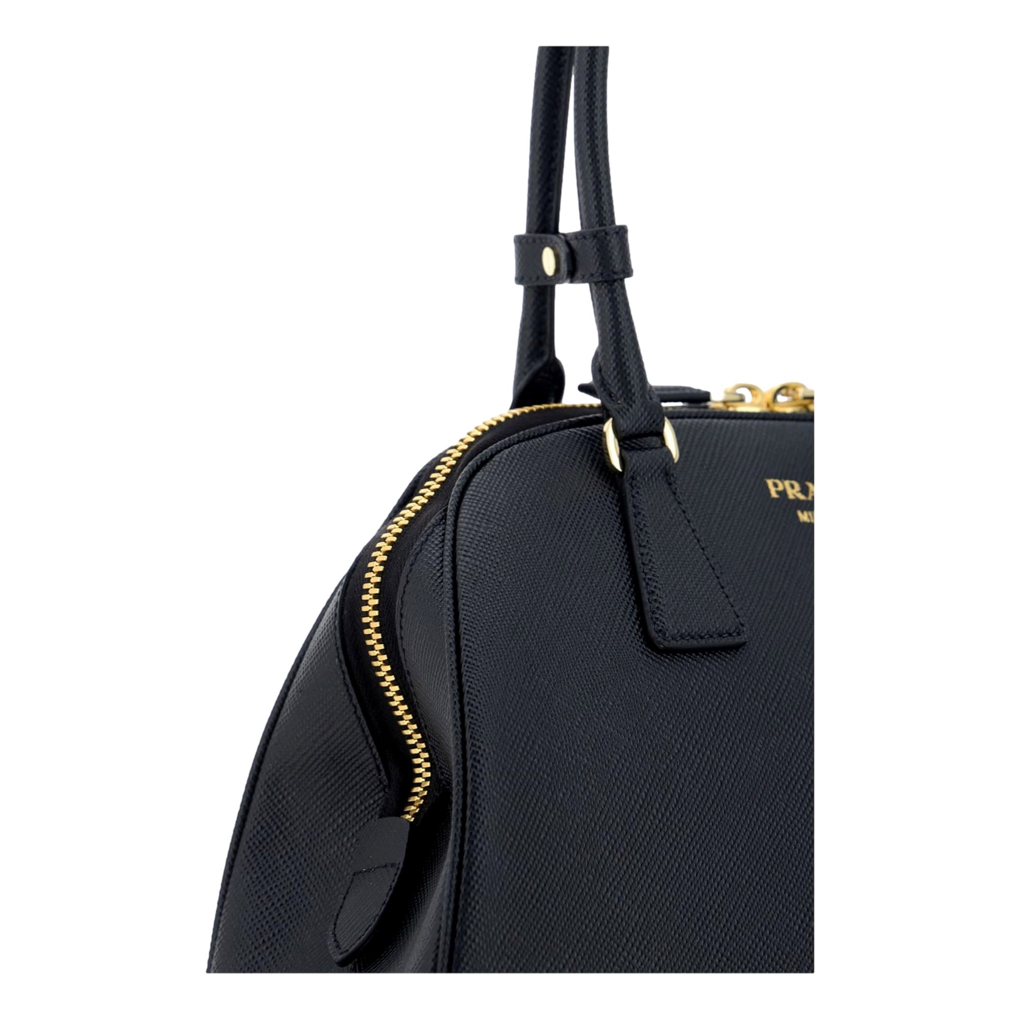 Prada Saffiano Soft Calfskin Top Handle Handbag Medium Nero Black -   Shop Bags LLC